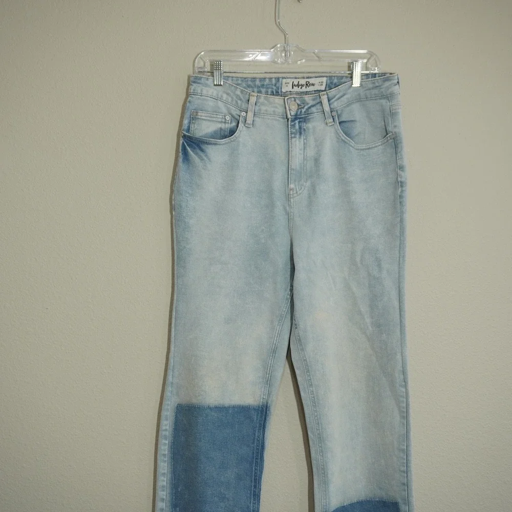 Indigo Rein Size 30 Straight Leg Jeans Light Wash Excellent Patchwork Boho Trim